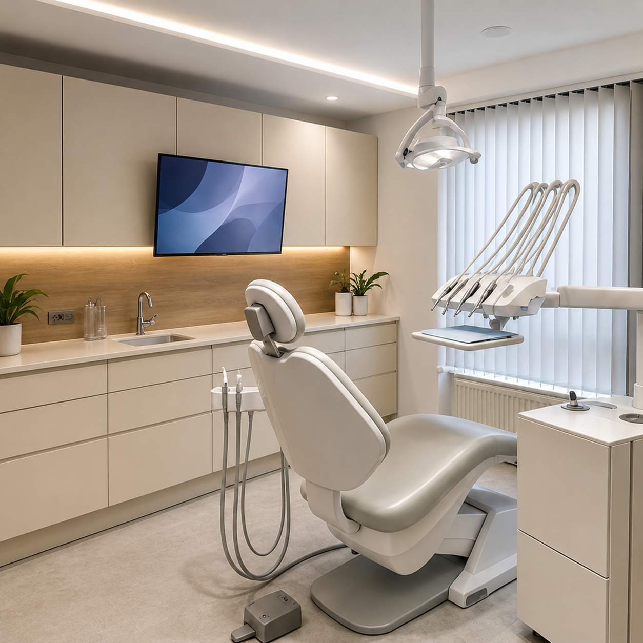 Weiteres Behandlungszimmer mit Arbeitszeile und Behandlungseinheit
